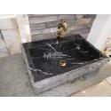 Toros Black Split Face Outside Deep Rectangular Sink - With Faucet Outlet