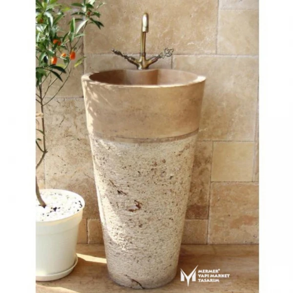 Travertine Conic Pedestal Sink - With Fa...