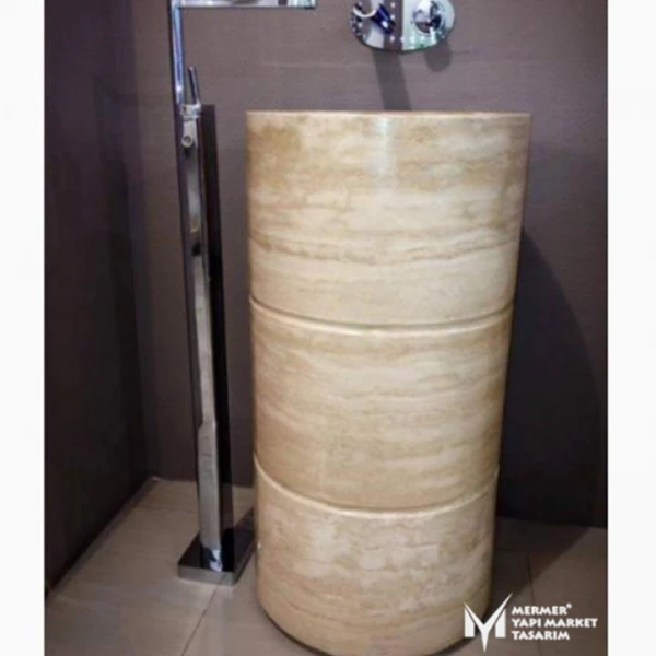 Travertine Barrel Design Pedestal Sink
