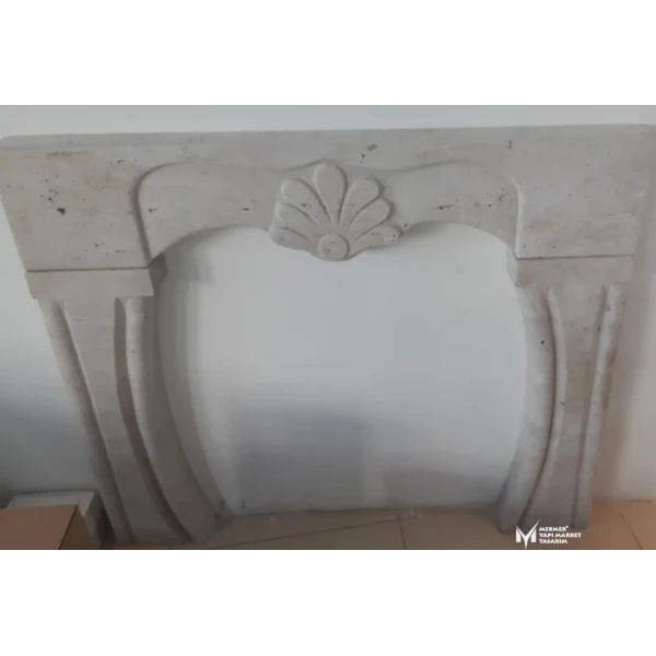 Tumbled Travertine Flower Embroidered Oval Design Fireplace