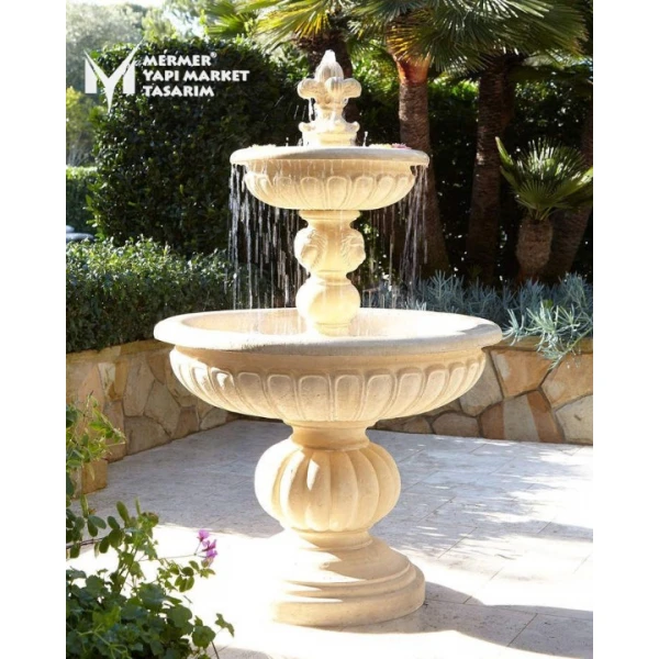 Travertine Melon Sliced Saloon Fountain - With Large Bowl