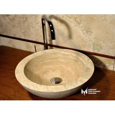 Travertine Thick Edge Round Washbasin