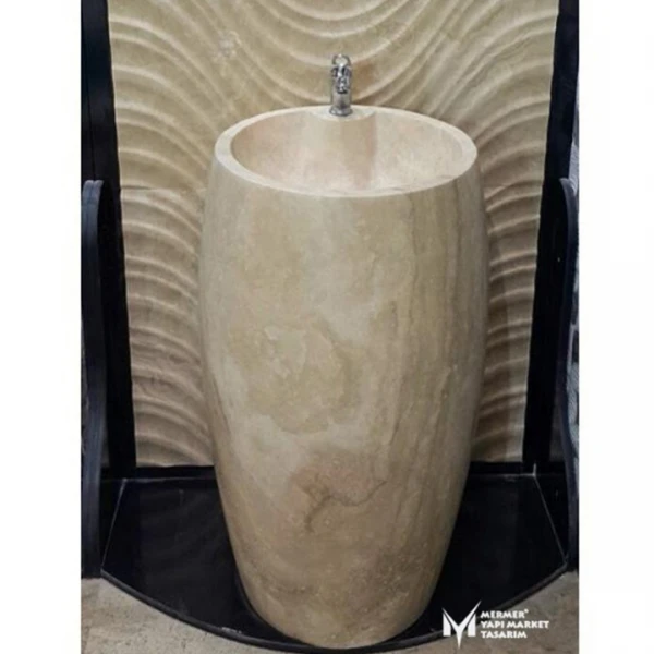 Travertine Oval Design Pedestal Sink