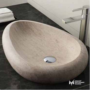 Travertine Pebble Design Washbasin