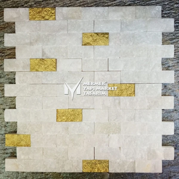 White Marble - Gold Mix Split Face Mosaic