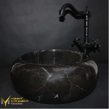 Toros Black Marble Midi Curved Washbasin