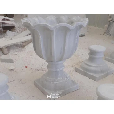 Afyon White Marble Slotted Leg Flower Pot
