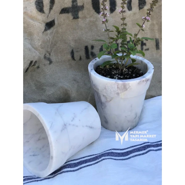 Afyon Gray Vein Marble Mini Flowerpot