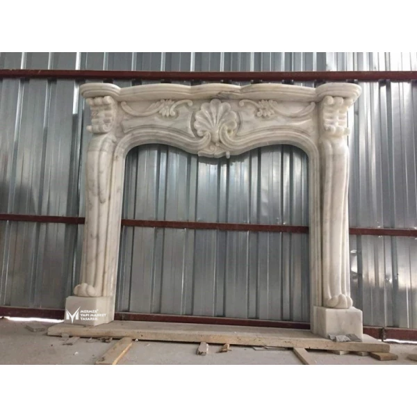 Afyon Marble Special Embroidered Large Fireplace