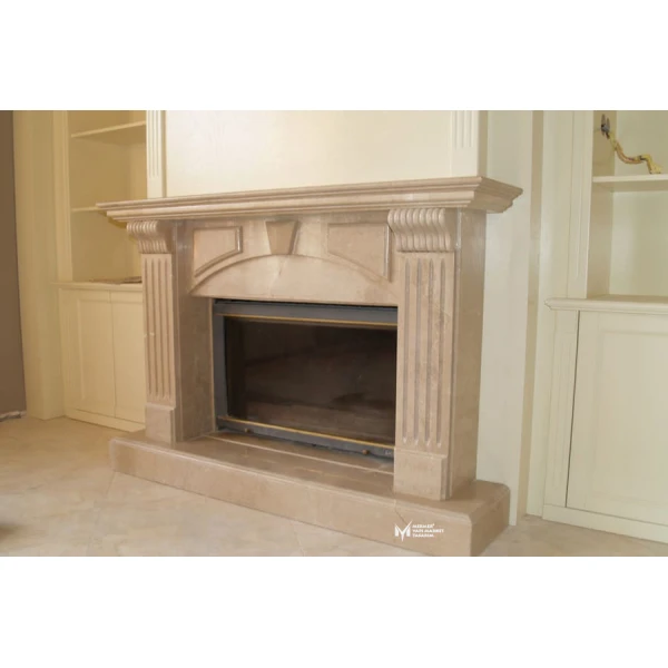 Beige Marble Custom Embroidered Fireplace
