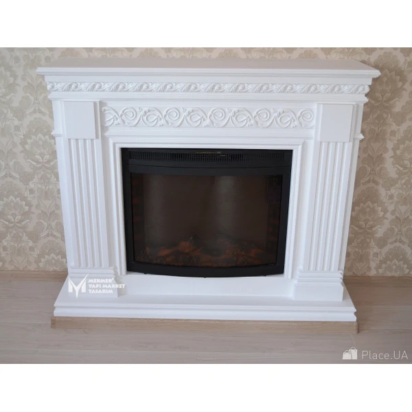 Limestone White Embrodeired Design Fireplace