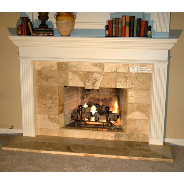 Limestone Striped Fireplace
