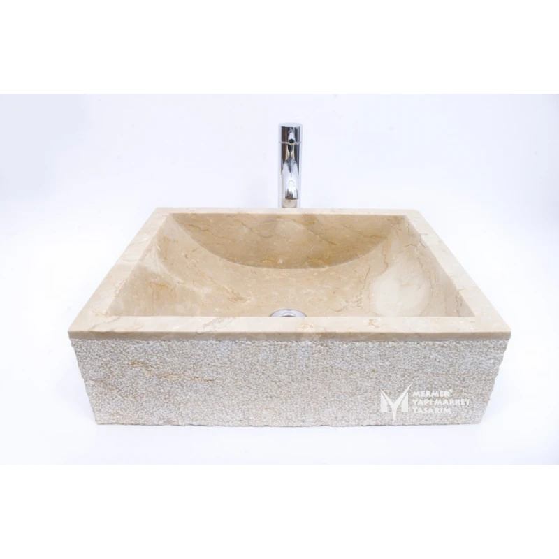 Bej Mermer Dışı Mucartalı Kare Lavabo