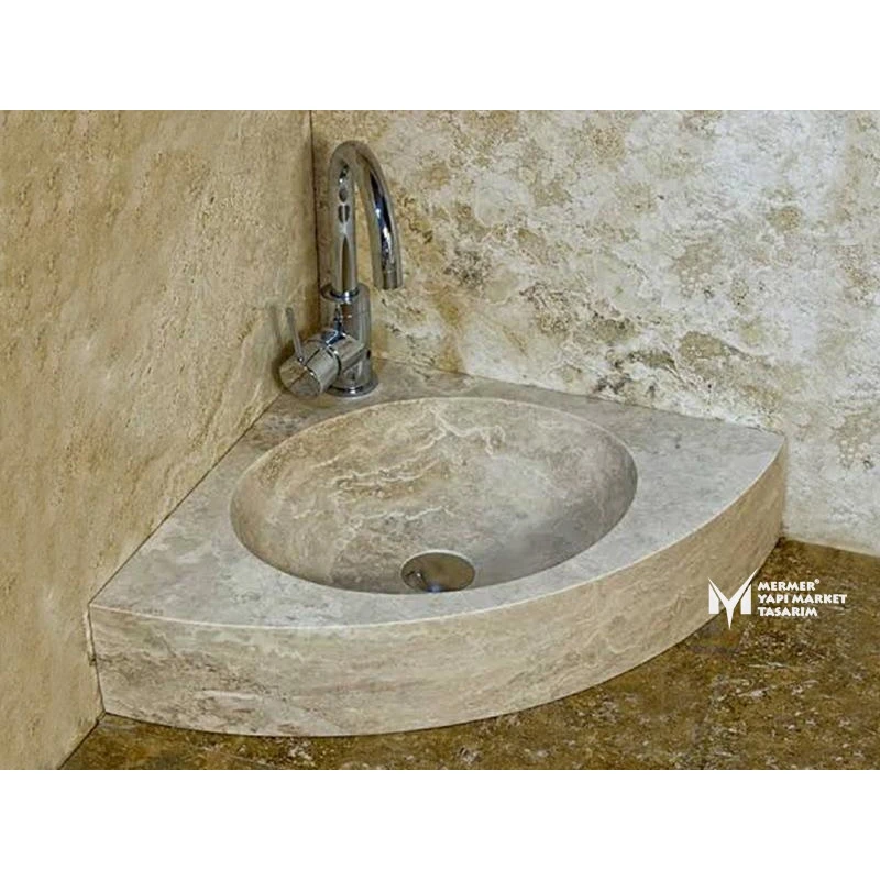 Traverten Batarya Çıkışlı Köşe Lavabo