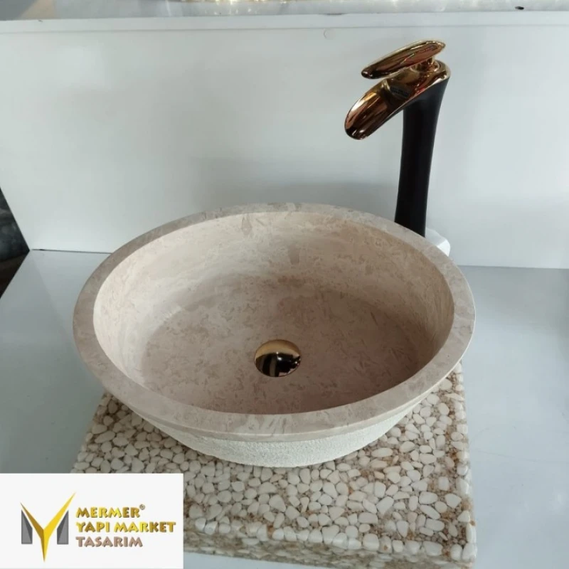 Traverten Dışı Mucartalı Elips Lavabo